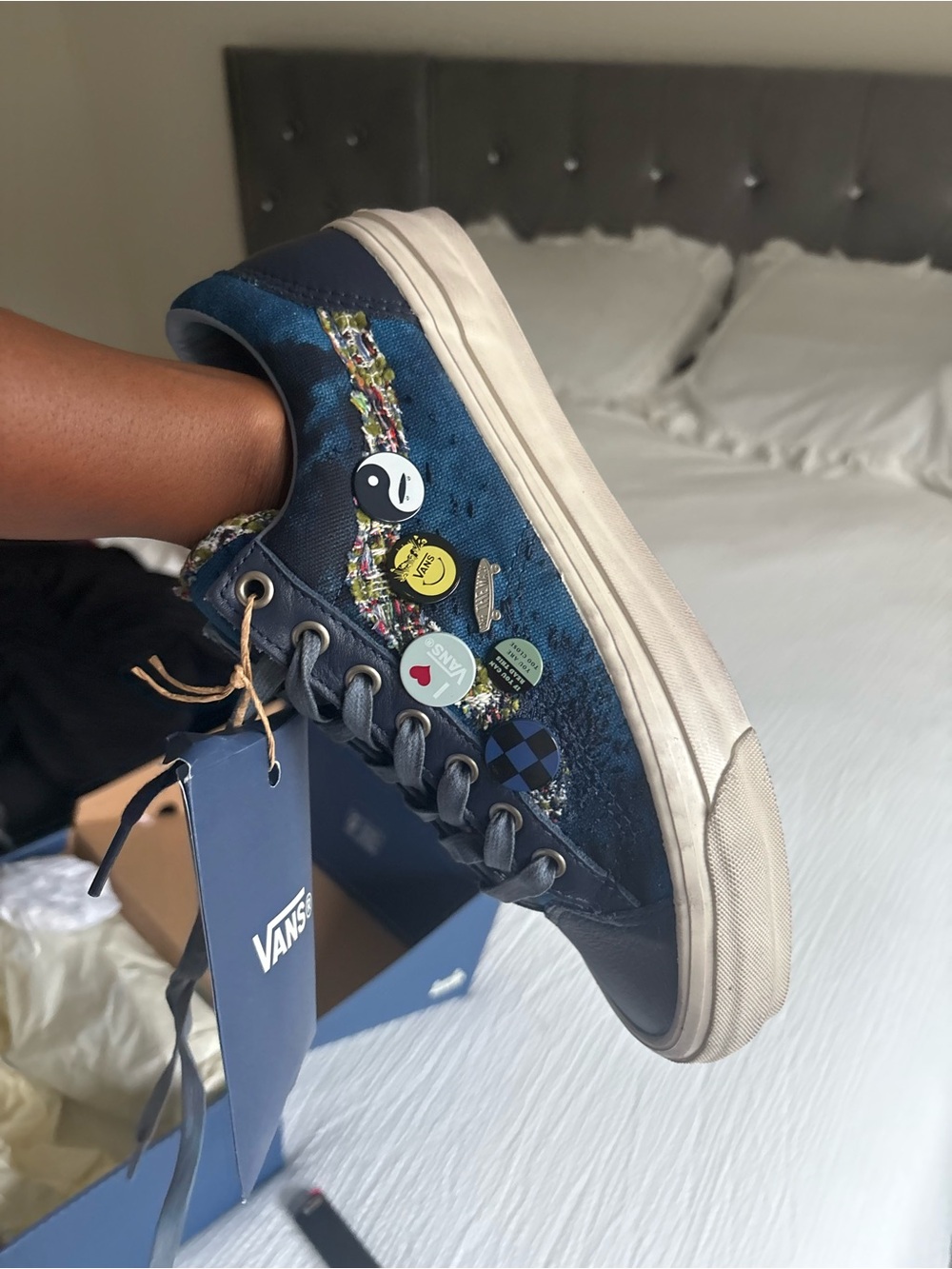 Vans Navy Blue Low-Top Sneakers with Enamel Pins